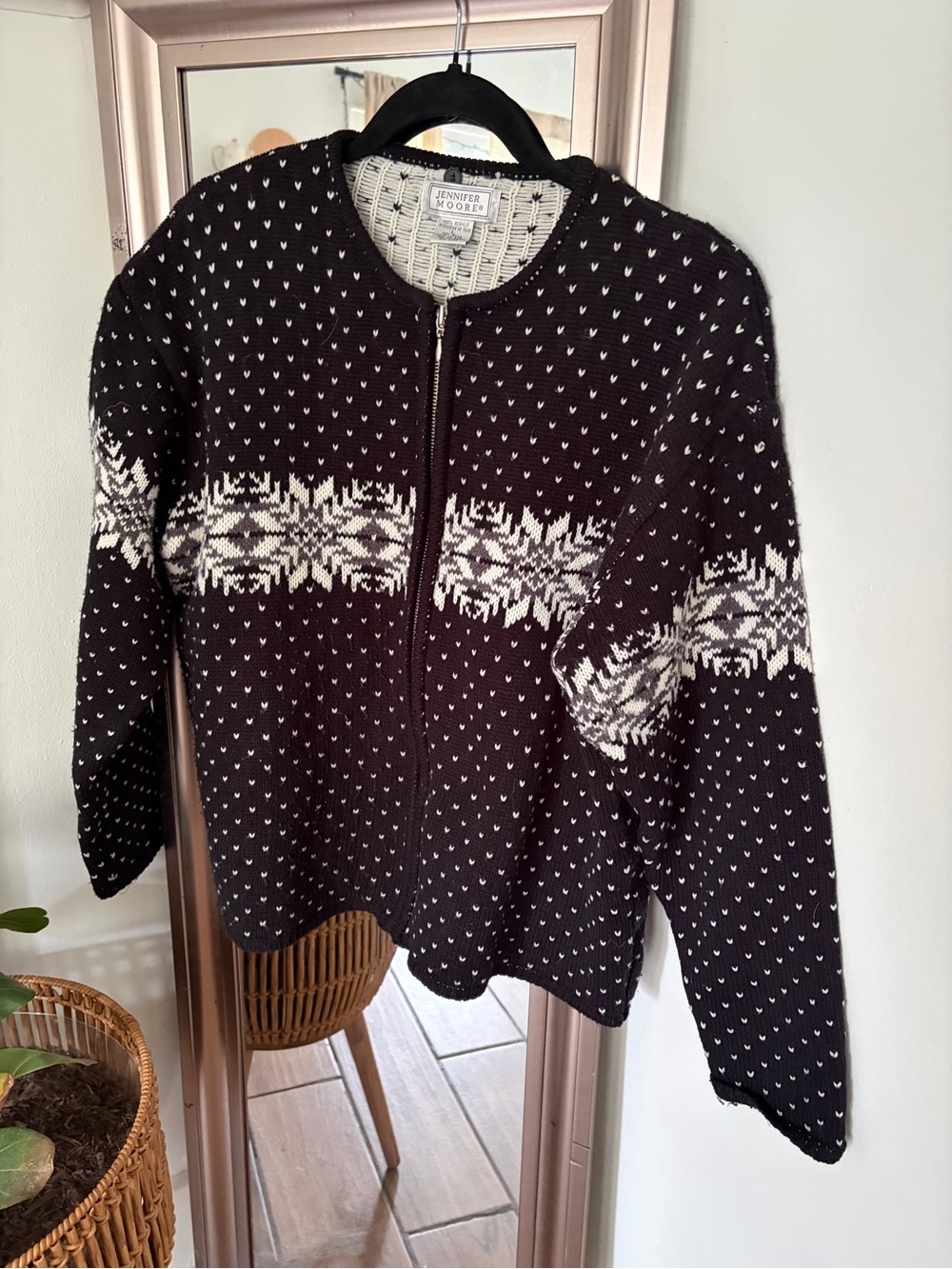 Jennifer Moore Black and Cream/white Fair Isle Zip Cardigan